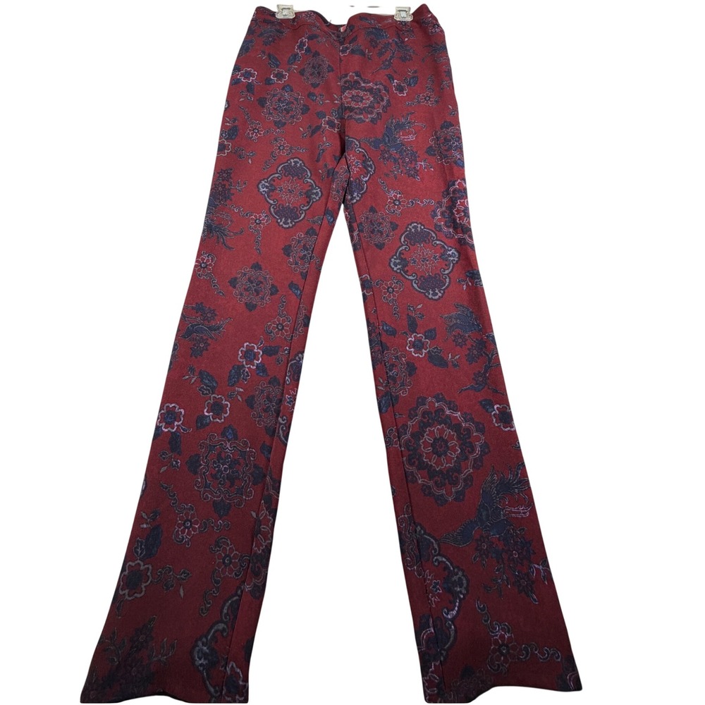 Urban Outfitters Red Floral Medallion Flare Pants Ankle Zip Boho XL NWT